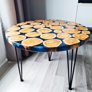 🔥 ลดพิเศษ 50% 🔥 เหลือตัวสุดท้าย โต๊ะสักทองเรซิ่น (Blue Teak Wood Slice Coffee Table) จัดส่งฟรี!!