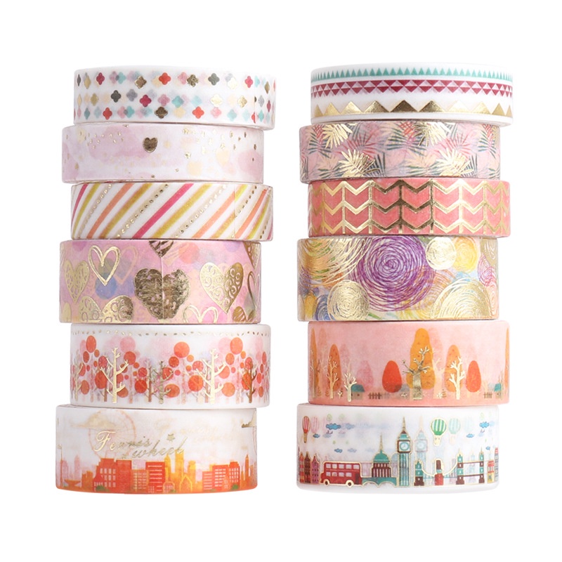 12 ชิ้น / แพ็ค รูปแบบสดใหม่ เทปวาชิ เทปกาว DIY สมุด สติกเกอร์ ฉลาก เทปกาว