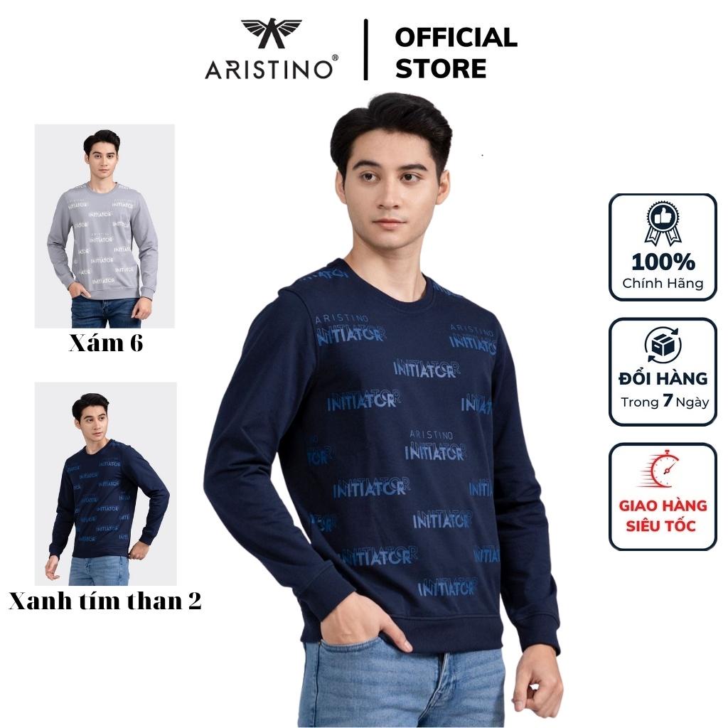 Aristino ASW008W2 เสื้อยืดแขนยาวผู้ชายฤดูใบไม้ร่วงฤดูหนาวพิมพ์ผ้าฝ้ายปกติพอดีรอบคอแขนหมี