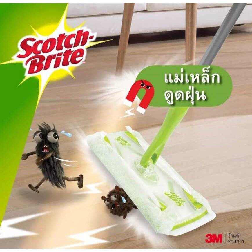 3M  สก๊อตช์ไบรต์ ไม้ม็อบดันฝุ่น อีซี่สวีปเปอร์ 3M  Flat Mop Easy Sweeper with Disposable Wipes ผ้าเปียก