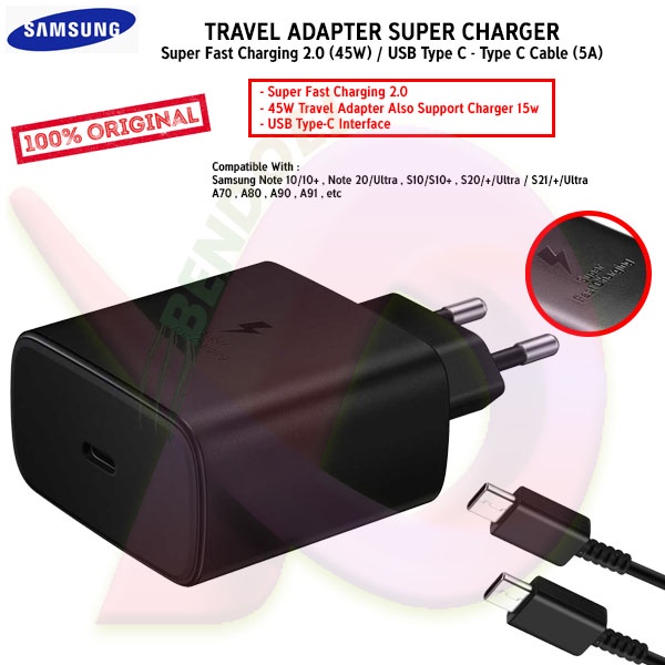 [ต้นฉบับ 100%] PD-25W แท้ Travel Charger Samsung Super Fast Charging 25W 25 วัตต์ 25 วัตต์ประเภท C ส