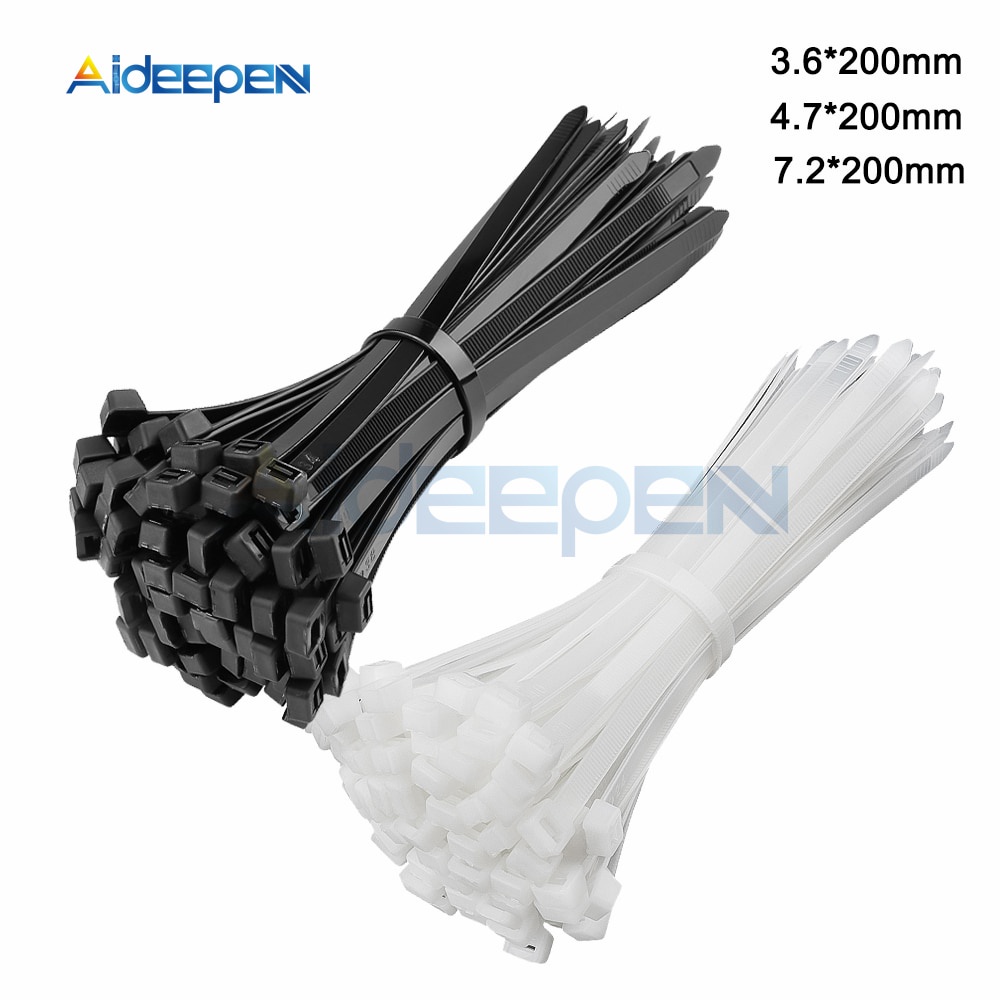 100pcs 4x200 4.7x200 5x200 8x200 มม.Self-Locking ไนลอนสายผูกพลาสติกลวด Zip Tie Loop Wire Wrap Zip Ti