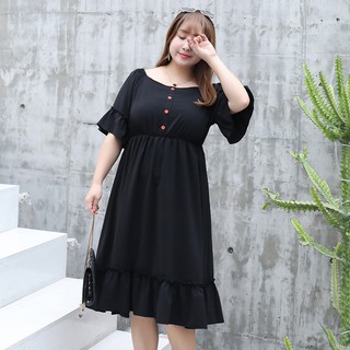 เดรส สาวอวบ สีดำ ใส่แบบเปิดไหล่-ปิดไหล่ได้  Size 3XL-4XL อก 48-52"