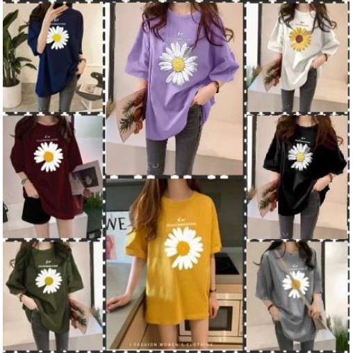 Diva_boutique จัดส่งฟรี Over เสื้อยืดผู้หญิงเสื้อยืดจัมโบ้ Daisy Camelia ดอกไม้ XL เสื้อผ้าเด็กผู้หญ