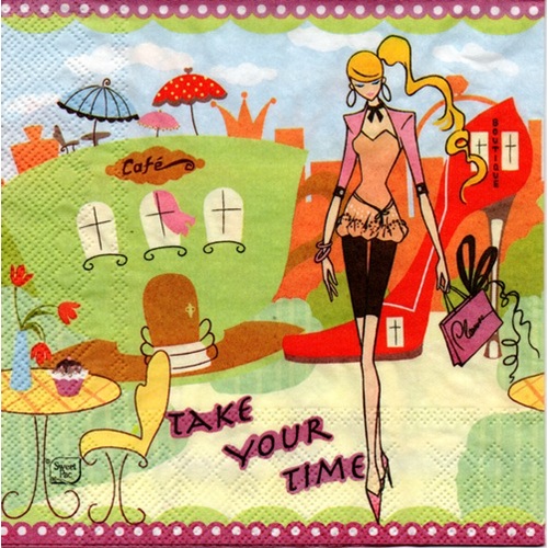 Pladao Napkin ภาพการ์ตูน Lifestyle Lady at Cafe กระดาษ แนพกิ้น สำหรับงานศิลปะ เดคูพาจ decoupage ขนาด