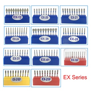 【พร้อมส่ง】สว่านเพชร Fg ความเร็วสูง 10 ชิ้น ต่อกล่อง EX series Burs