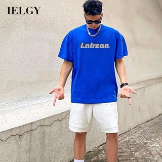 Ielgy เสื้อแขนสั้น พิมพ์ลายตัวอักษร ทรงหลวม เรียบง่าย สําหรับผู้ชาย