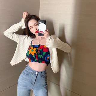 Crop top สายเดี่ยวสม็อคอกลายดอกไม้