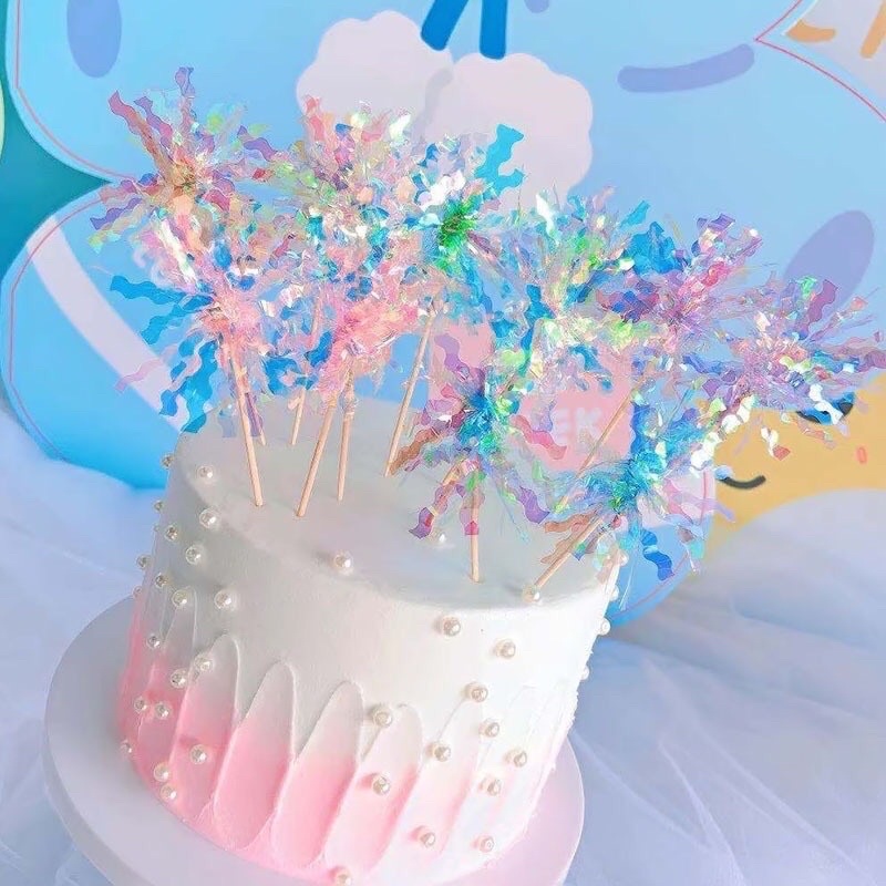 topper พู่สายรุ้ง (1แพค2ชิ้น)น่ารักอุปกรณ์สําหรับตกแต่งเค้กวันเกิด พร้อมส่งในไทย