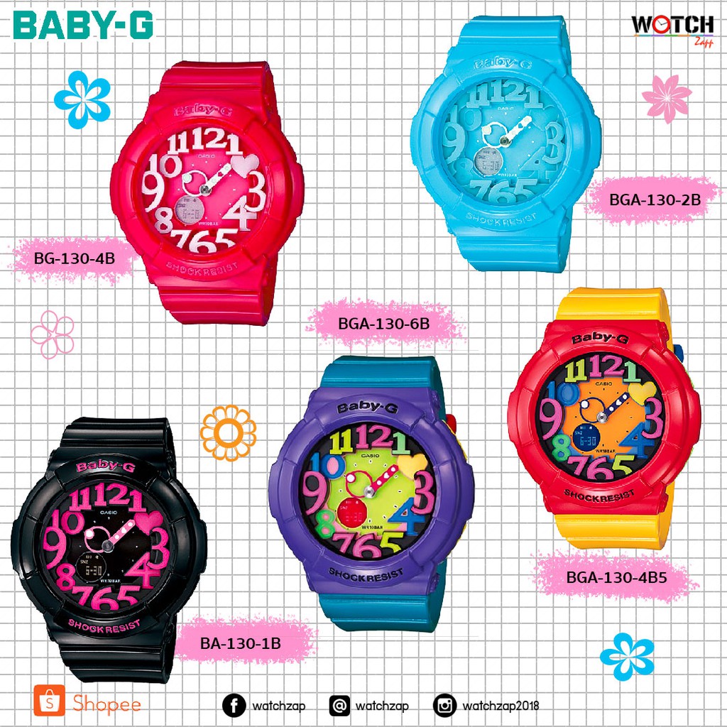 Casio baby-g นาฬิกาผู้หญิง สีดำ/ชมพู สายเรซิน รุ่น BGA-130 BGA-131
