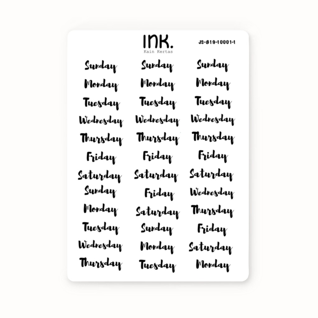 Day Sticker (font 1) Journal Sticker - Decor Sticker (JS-819-10001-1)