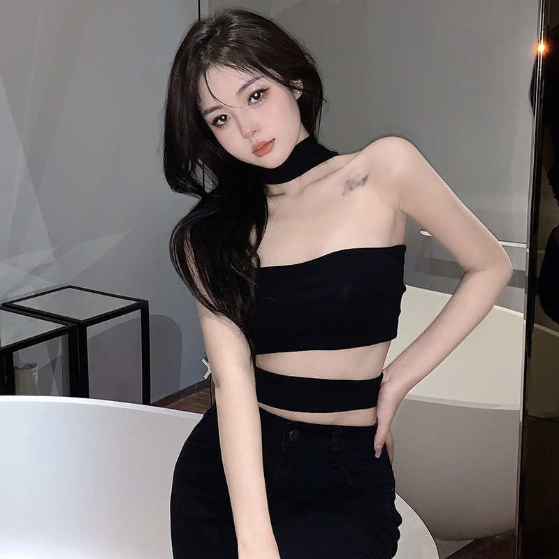 เสื้อครอปท็อปแขนกุดเซ็กซี่ สีพื้น แฟชั่นฤดูร้อน สําหรับผู้หญิง