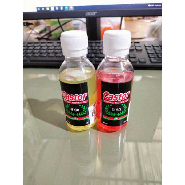 หัวเชื้อCastor~R30ขนาด60cc/แดง2จังหวะ-เหลือง4จังหวะขอสุ่มยี่ห้อ/ขวดมาแต่ละรอบมีทั้งแบบแบน/กลม