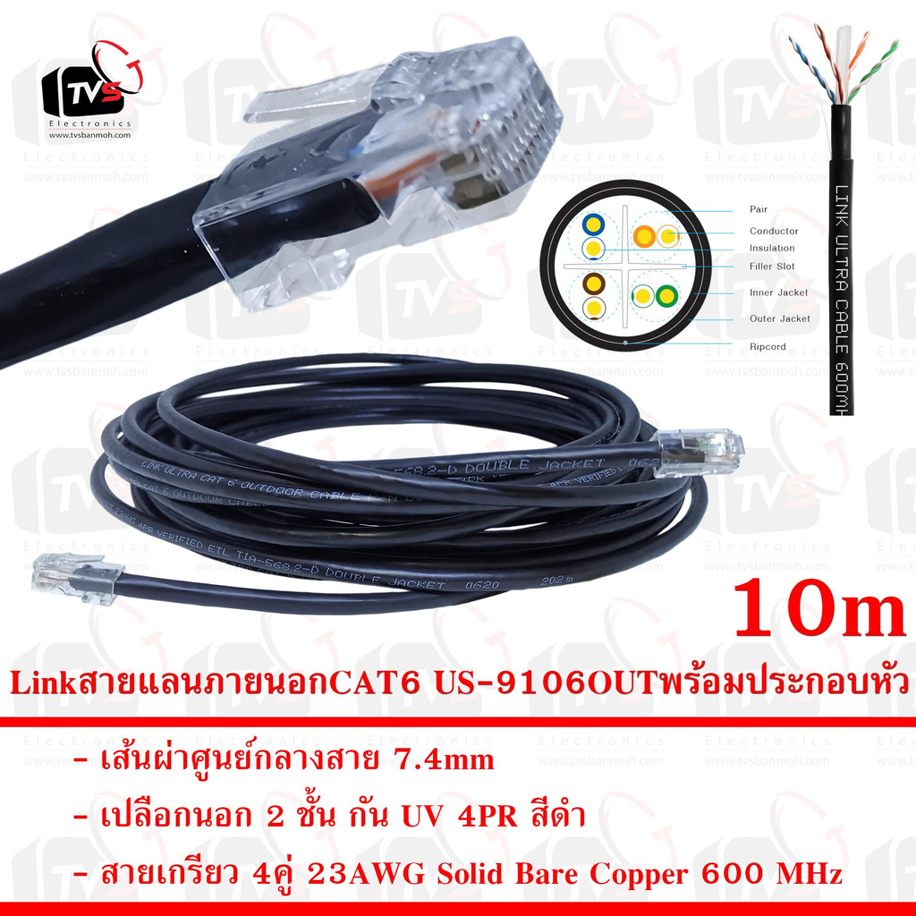 ลดราคา Link สายแลน ภายนอก CAT6 US-9106OUT สายเกรียว 4คู่ 23AWG มีแกนกันสายยุบ เปลือกนอก2ชั้น กัน UV 75C สีดำ 10m พร้อมประกอบหัว #ค้นหาเพิ่มเติม ชุด หัวแร้ง ด้ามปากกา HAKKO เสาอากาศดิจิตอล Outdoor ครบชุดเครื่องมือช่าง หัวแร้งบัดกรี