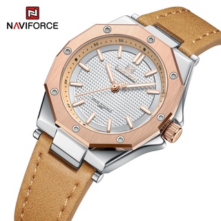 Naviforce 5026 ใหม่ นาฬิกาข้อมือควอตซ์แฟชั่น สายหนัง ขอบเรขาคณิต สําหรับสตรี