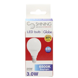 SHININGหลอดตี่จู่เอี๊ย LED หลอดไฟศาลเจ้า หลอดไฟ Led ทรงกลม 3 Watt ขั้วE14 Led GLOBE แสงขาว หลอดไฟโตชิบา Toshiba Lighting