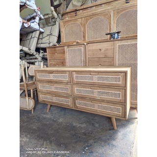 💥teak wood rattan cabinet 🎯พร้อมส่ง ตู้ลิ้นชัก ไม้สักแท้100%💥โต๊ะวางทีวี 6 บาน ตู้วางทีวี เฟอร์นิเจอร์ ชั้นวางทีวี32นิ้ว