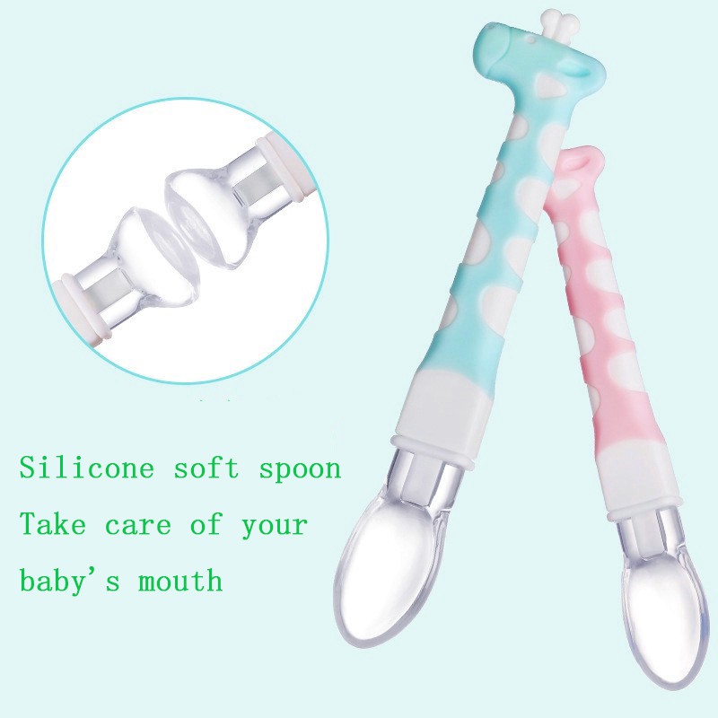 Infant cartoon spoon children learn to eat silicone soft head spoon ...
