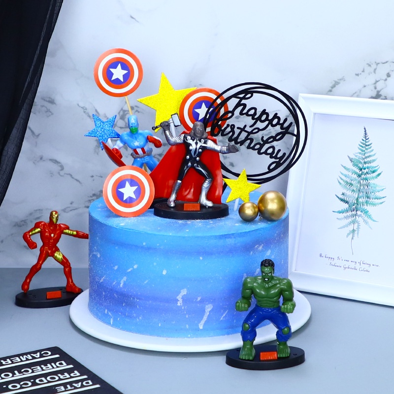 (จุด) Captain America Shield Pentagram Plug-in สี Pentagram Plug-in ตกแต่งวันเกิด Boy อุปกรณ์ตกแต่งเค้กวันเกิด