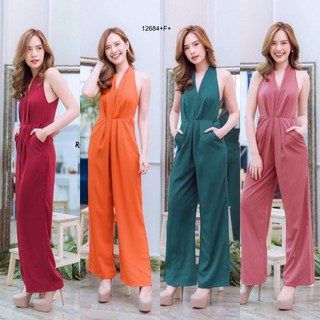 CS12684  จั้มสูทแขนกุดขายาวเอวจับจีบ
