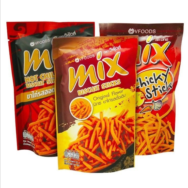 ∋☞۞ไทยนำเข้า VFOODS MIX รสไก่กรอบ รสเผ็ด รสดั้งเดิม 30g Mimi กุ้งผัดซีโร่ฟู้ด