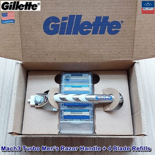 Gillette® Mach3® Turbo™ Mens Razor Handle + 4 Blade Refills ชุดมีดโกน ยิลเลตต์ มัคทรี เทอร์โบ ด้าม+ใบมีด