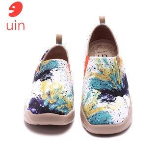 Uin รองเท้าลําลอง ส้นแบน ลายดอกไม้ น้ําหนักเบา เหมาะกับการพกพาเดินทาง สําหรับผู้หญิง