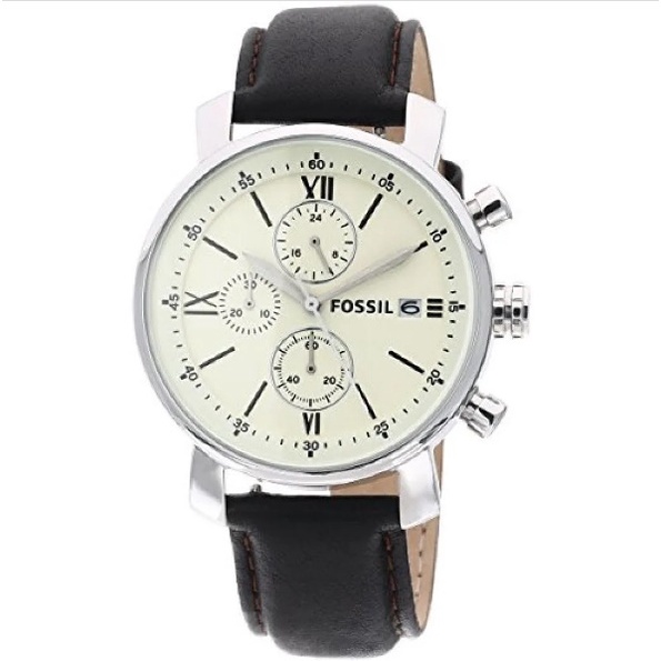 ✨สด-ผ่อน✨#Fossil BQ1007 Men's Brown Leather Strap White Dial Chronograph Watch นาฬิกาข้อมือผู้ชาย สายหนัง