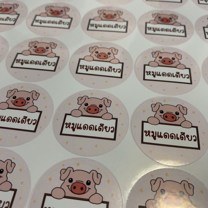 ฉลากสินค้าสติกเกอร์โลโก้หมู/อาหาร “หมูเเดดเดียว/หมูสวรรค์/หมูเค็ม/หมูหย็อง/หมูทุบ/หมูฝอย/แคบหมู/หมูแผ่น”