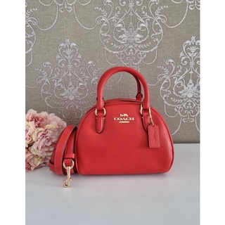 (ผ่อน0%) กระเป๋าสะพายข้าง Coach Sydney Satchel CA202 หนังแท้ สีแดง 8 นิ้ว