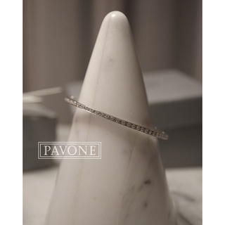 Pavone Jewelry กำไลเงินแท้ ฝังเพชร CZ💎 แบบบาง ชุบทองคำขาว🤍 (BL0015)