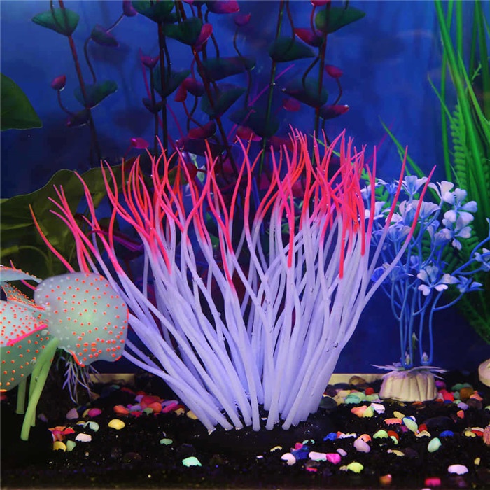 ตกแต่งตู้ปลา Luminous ปะการังประดิษฐ์เรืองแสงใน Dark Leaf Submarine Cora Fish Tank Decor