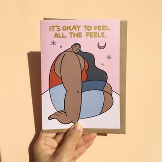 การ์ดอวยพร น่ารัก พร้อมซอง ให้กำลังใจ Its okay to feel all the feels sympathy greeting card มินิมอล ลายผู้หญิง