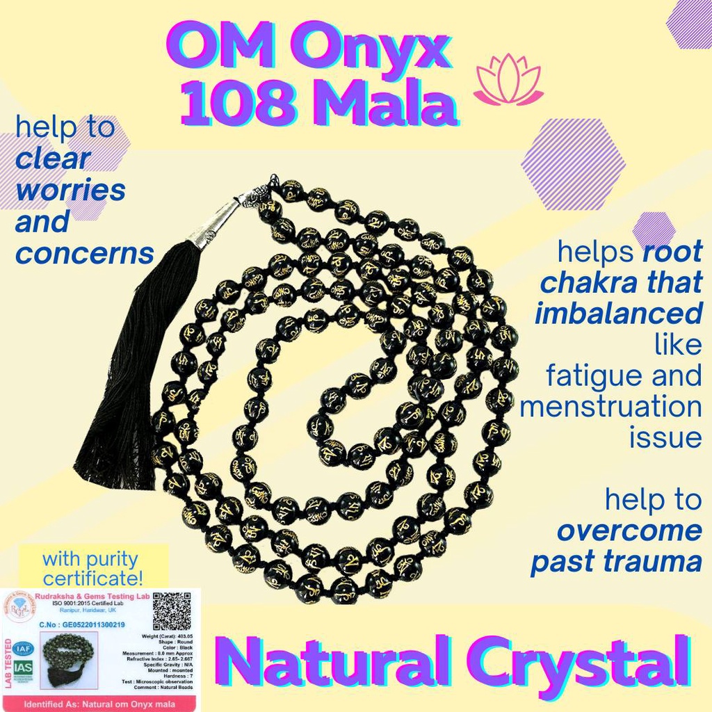 OM Onyx Crystal 108 Mala/Mlai (8mm) คริสตัลพร้อมใบรับรอง Lab