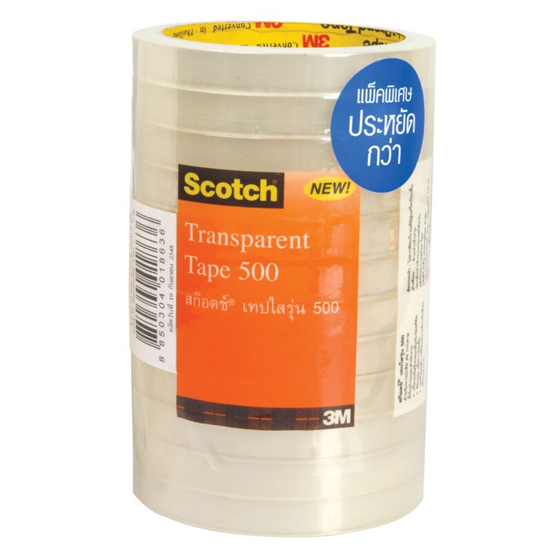 เทปใส แกน 3" 1/2 นิ้วx36 หลา (แพ็ค12ม้วน) สก๊อตช์ 500 Transparent core tape 3 "1/2" x36 yards (pack 12 rolls) Scotch 500