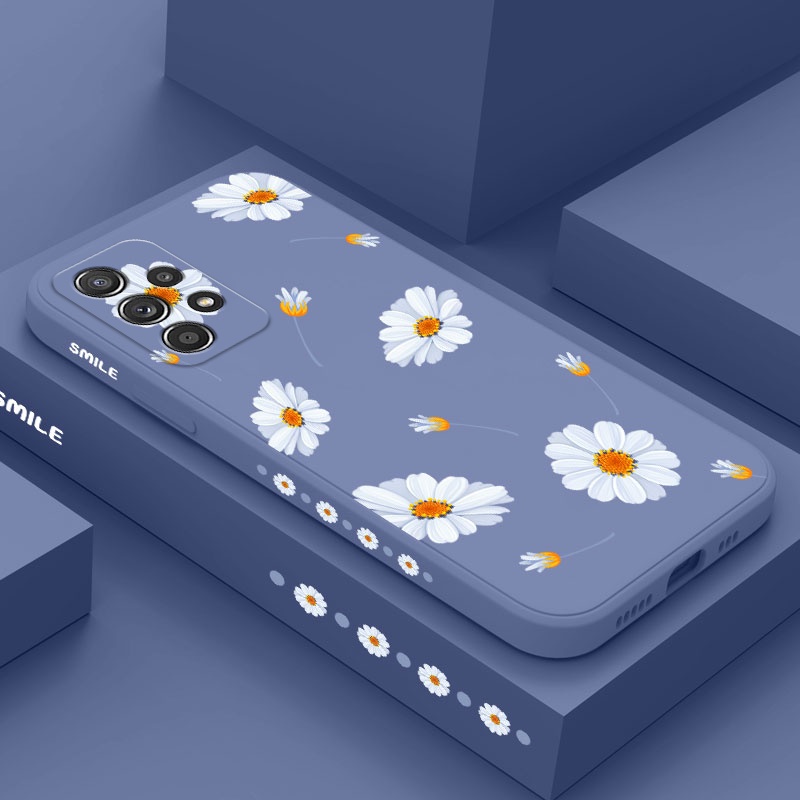 เคสโทรศัพท์มือถือ ซิลิโคน ลายดอกเดซี่ มีลายด้านข้าง สีพื้น สําหรับ Samsung Galaxy A73 A53 A33 A23 5G