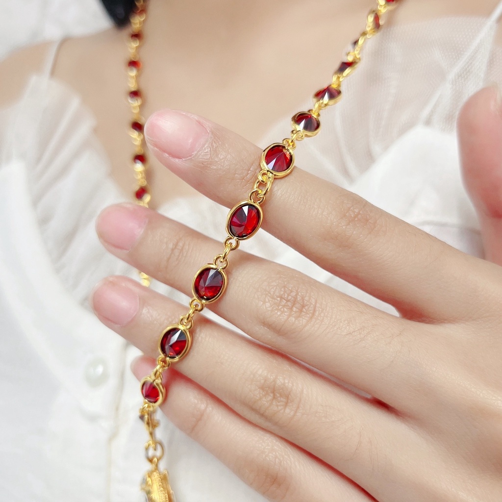 ส่งฟรี สร้อยคอเม็ดแตงพลอยโกเมน เครื่องประดับไทย พูนทรัพย์ มีใบรับประกัน ND91N200