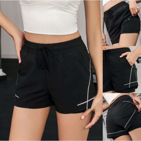 รุ่นใหม่ กางเกงกีฬาขาสั้น YOGA-031 มีซับใน มีกระเป๋า ออกกำลังกายผู้หญิงขาสั้น ใส่วิ่ง