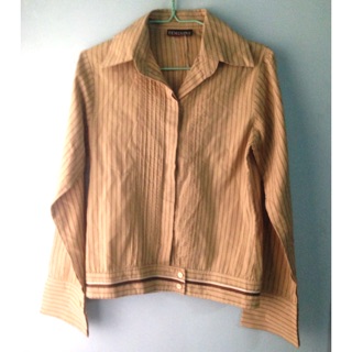 เสื้อเชิ้ตทำงาน แขนยาว กระดุมหน้า ลายทาง