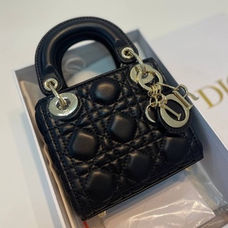 ♚Dior Micro Mini Lady 2021 ใหม่กระเป๋าถือแฟชั่นกระเป๋าสะพายข้างเดียว