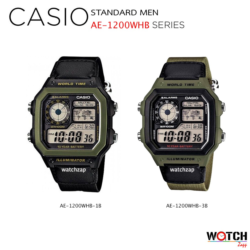 Casio Standard นาฬิกาข้อมือ รุ่น AE-1200WHB AE-1200WHB-1 AE-1200WHB-3 สายผ้า