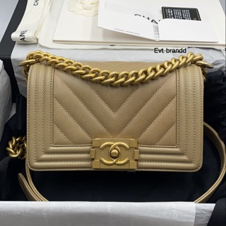 Used super like very newwww chanel boy 8 beige chevron caviar Ghw HL25 Fullbox