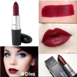 Mac Lipstick สี Diva  สีแดงเข้ม แดงก่ำสวยดูมีเสน่ห์น่าค้นหา