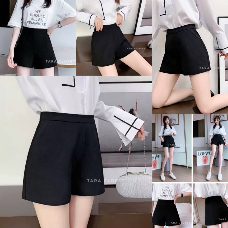 HNK001 TARA Short Pants กางเกงขาสั้น เอวสูง ซิปหลัง มีกระเป๋าข้าง ทรงคลาสสิค มีไซร์ S M L เนื้อผ้าฮานาโกะ ผ้าดีมาก