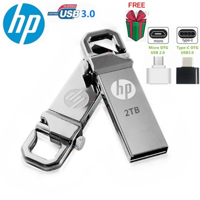 HP 3.0 2TB USB แฟลชไดรฟ์โลหะกันน้ําความเร็วสูง U Disk Pendrive U Disk COD พร้อมตัวแปลง OTG ฟรี