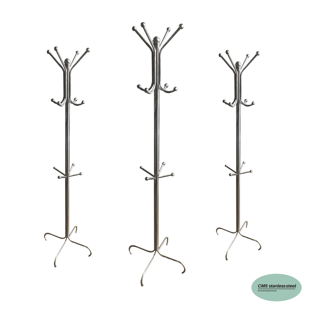 CMS ราวแขวนเสื้อสูทสเตนเลส เสื้อโค้ต แขวนกระเป๋า ทรงต้นไม้ขาตั้ง สแตนเลส ขนาด ความกว้างฐาน 50 ซม. ความสูง 172 ซม. - รูปที่ 3
