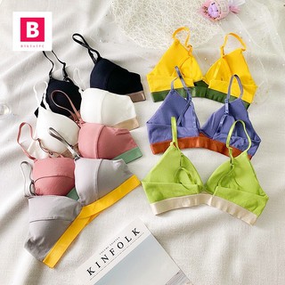 BikiniFC🧸มี7สี สปอร์ตบรา บิกินี่ ขอบตัดสี ฟรีไซส์ สายปรับได้ มีฟองน้ำ ชุดว่ายน้ำ ชุดเที่ยวทะเล (SB113)