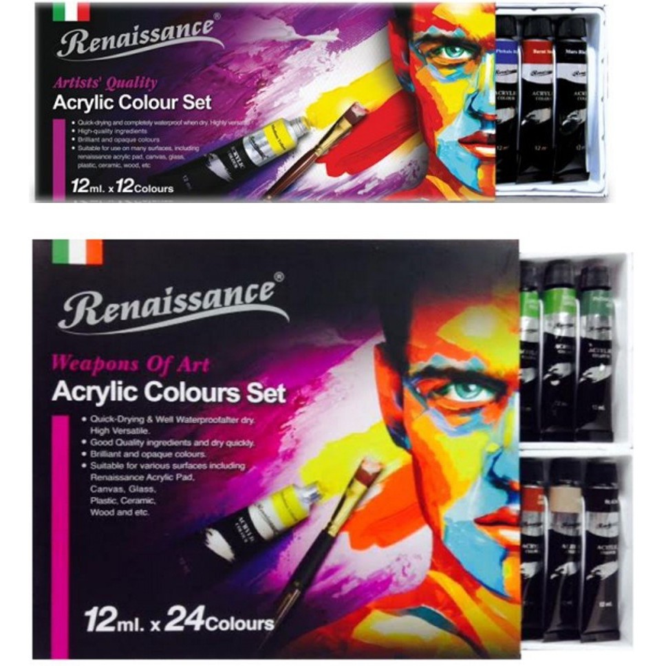 Renaissance Acrylic Colours Set 12/24 Colours I ชุดสีอะคริลิคแบบ 12/24 สี