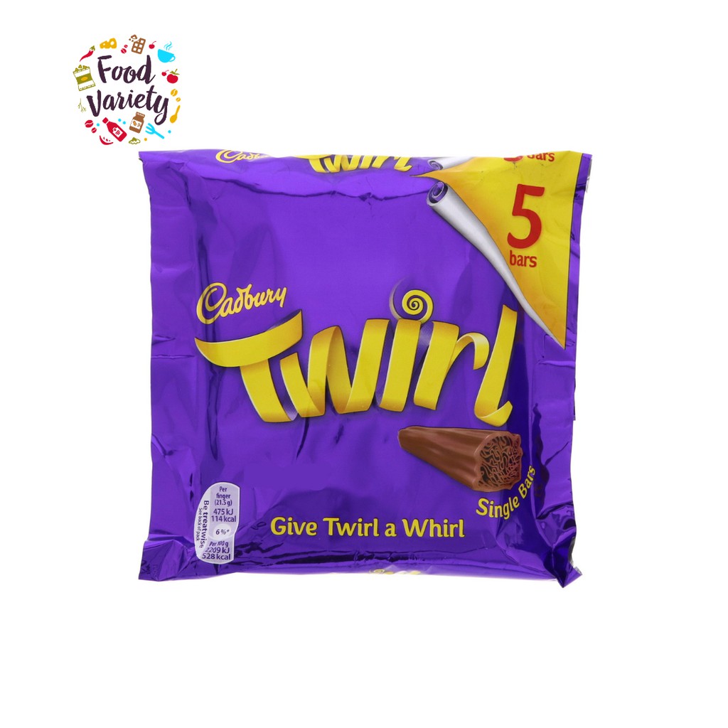 Cadbury Twirl 5 Bars 107.5g แคดเบอรี ทวิร์ล ช็อกโกแลตแท่ง 5 ชิ้น (107.5 กรัม)