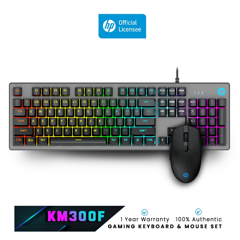 HP KM300F คีย์บอร์ดและเมาส์ Combo USB Wired Rainbow LED